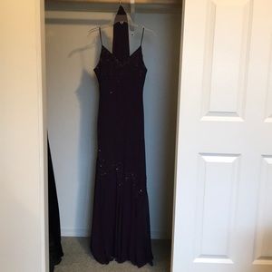 Full length purple beaded/sequined dress w/ scarf